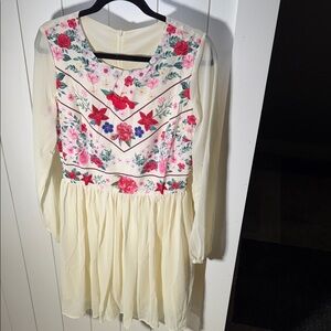 Floral Embroidered Cream Dress